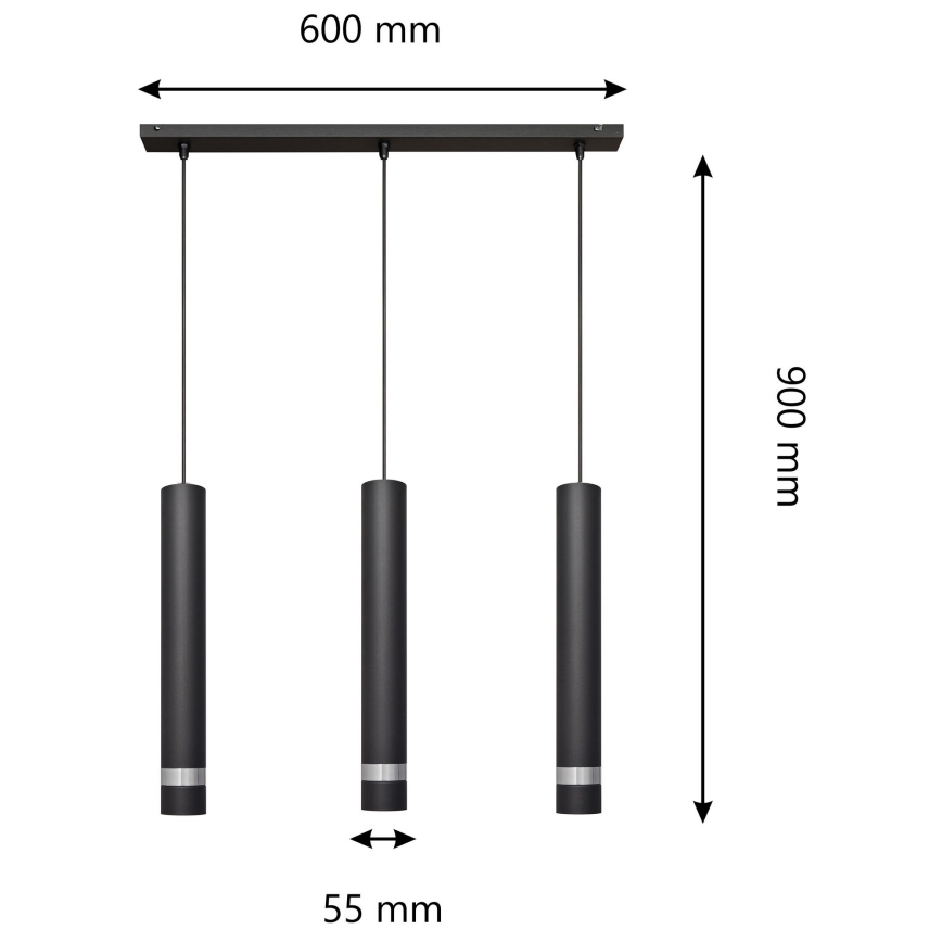 LED Lustra uz auklas TUBA 3xGU10/4,8W/230V melna/hroma