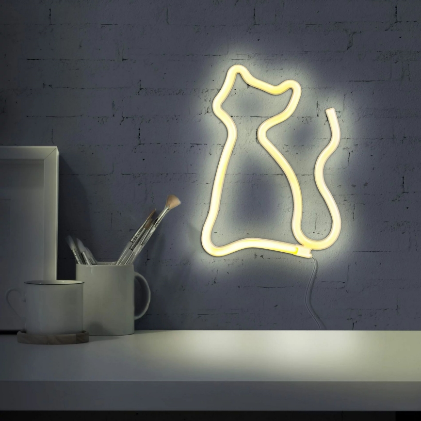 LED Neona sienas dekors CAT LED/3W/3xAA dzeltena