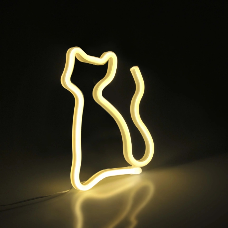 LED Neona sienas dekors CAT LED/3W/3xAA dzeltena