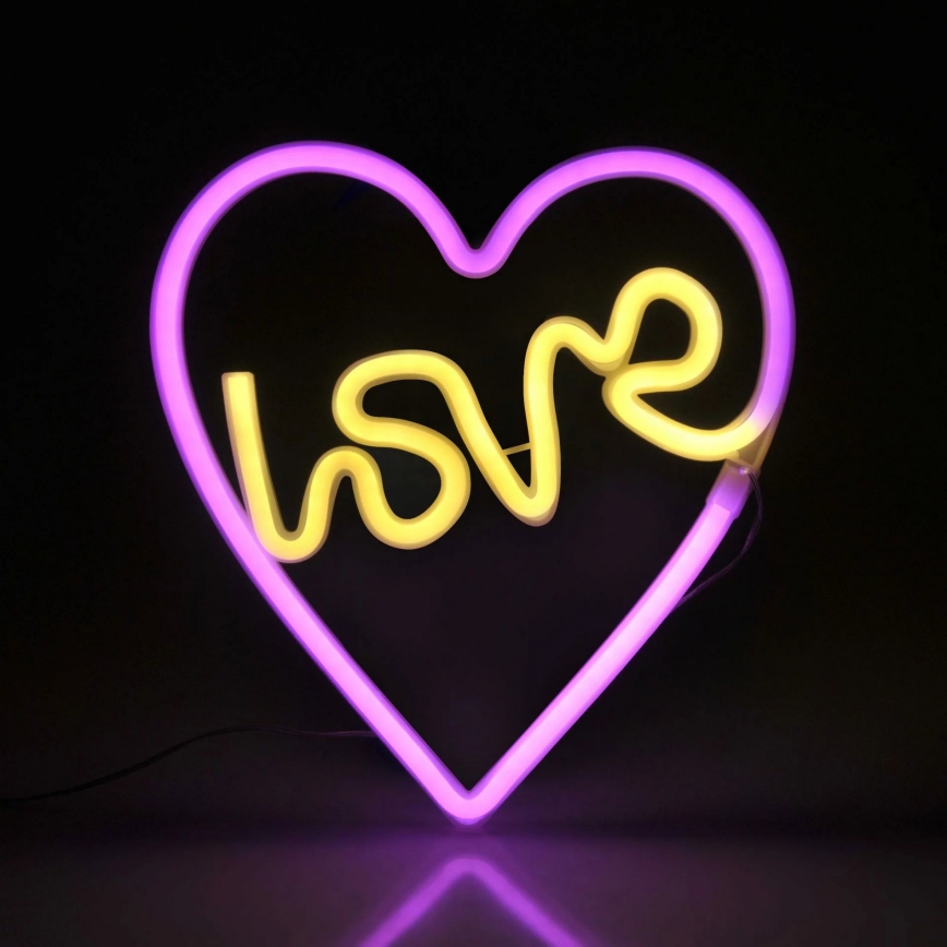 LED Neona sienas dekors LOVE LED/3W/3xAA rozā