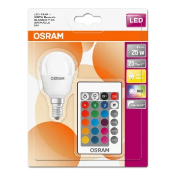 LED RGBW Aptumšojama spuldze RETROFIT E14/4,5W/230V 2700K + TP - Osram