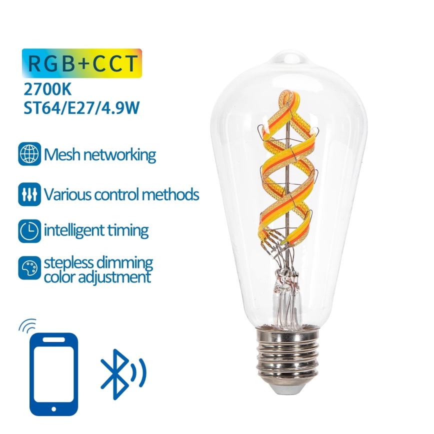 LED RGBW Spuldze FILAMENT ST64 E27/4,9W/230V 2700K - Aigostar