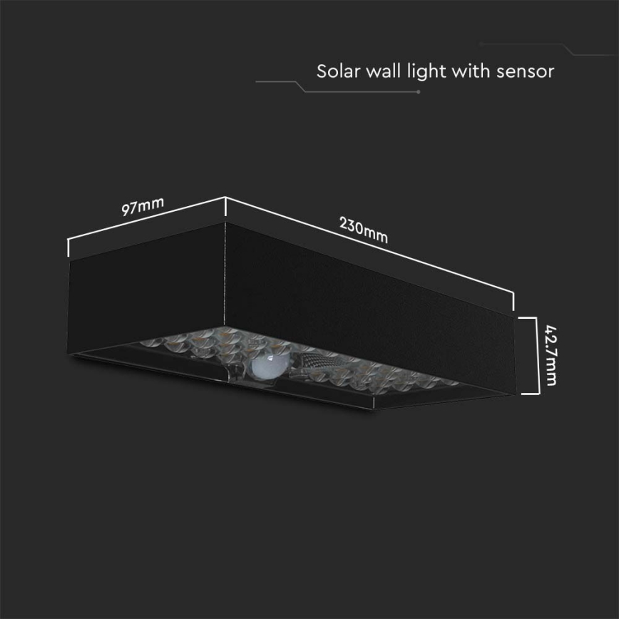 LED Saules enerģijas sienas lampa ar sensoru LED/6W/3,7V IP65 4000K melna