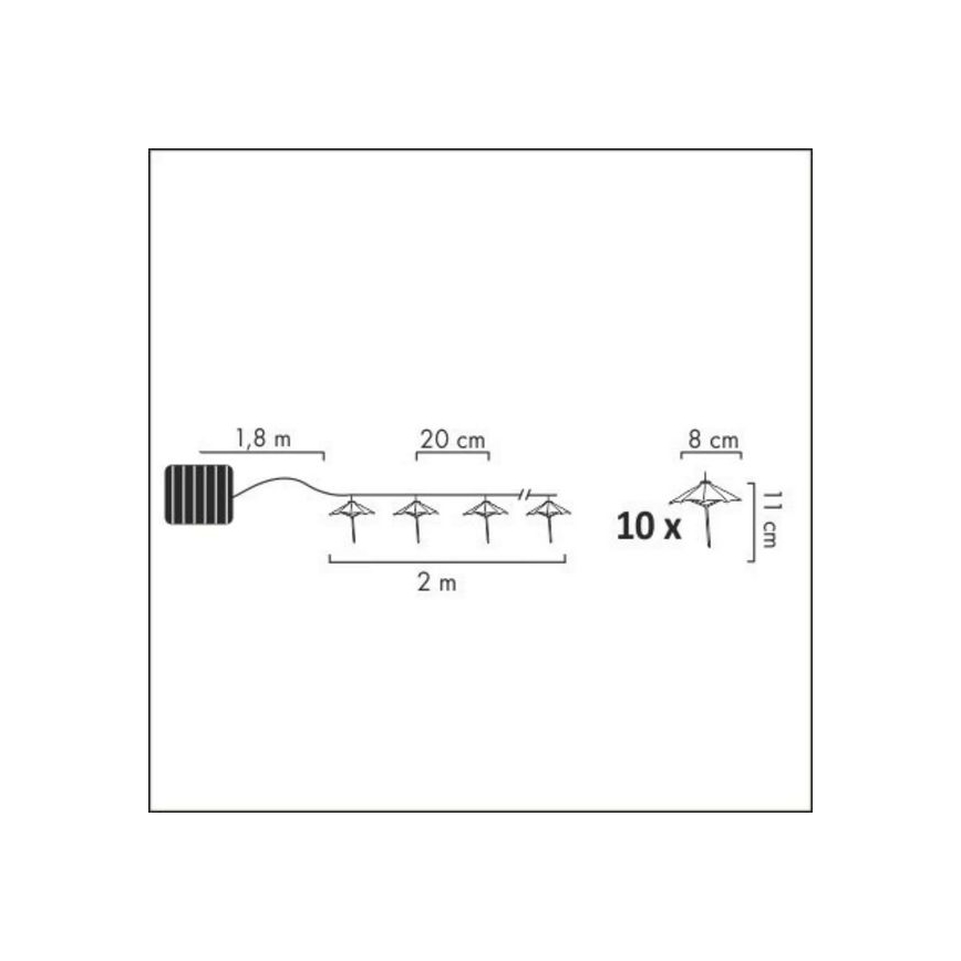 LED Saules enerģijas virtene 10xLED/1,2V IP44 umbrellas