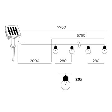 LED - Saules enerģijas virtene 20xLED/0,12W/1,2V 1xAA IP44 3000K