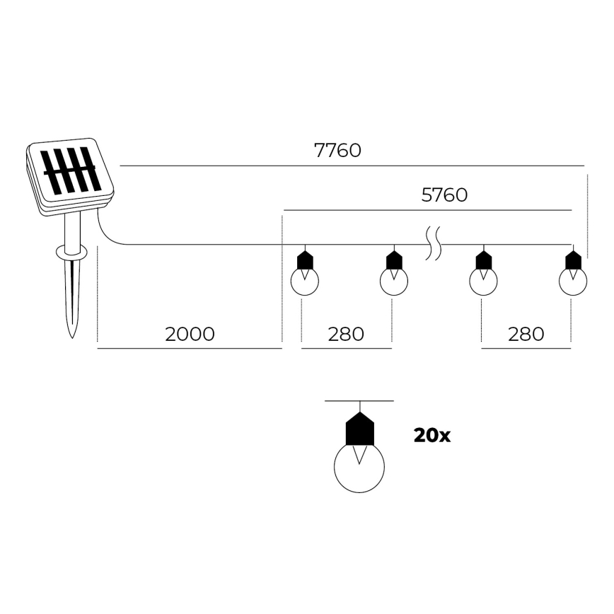 LED - Saules enerģijas virtene 20xLED/0,12W/1,2V 1xAA IP44 3000K