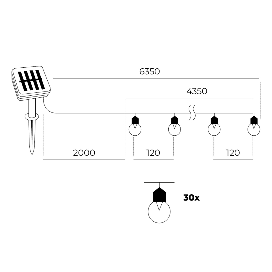 LED - Saules enerģijas virtene 30xLED/0,12W/1,2V 1xAA IP44 3000K