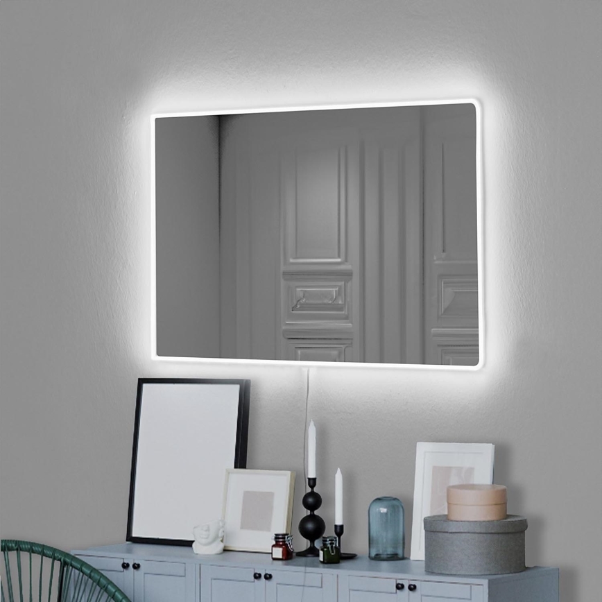 LED Sienas spogulis ar aizmugurējais apgaismojums RECTANGULAR 60x40 cm balta