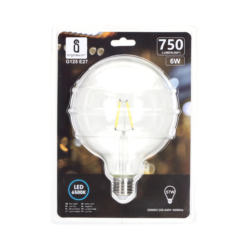 LED Spuldze FILAMENT G125 E27/6W/230V 6500K - Aigostar