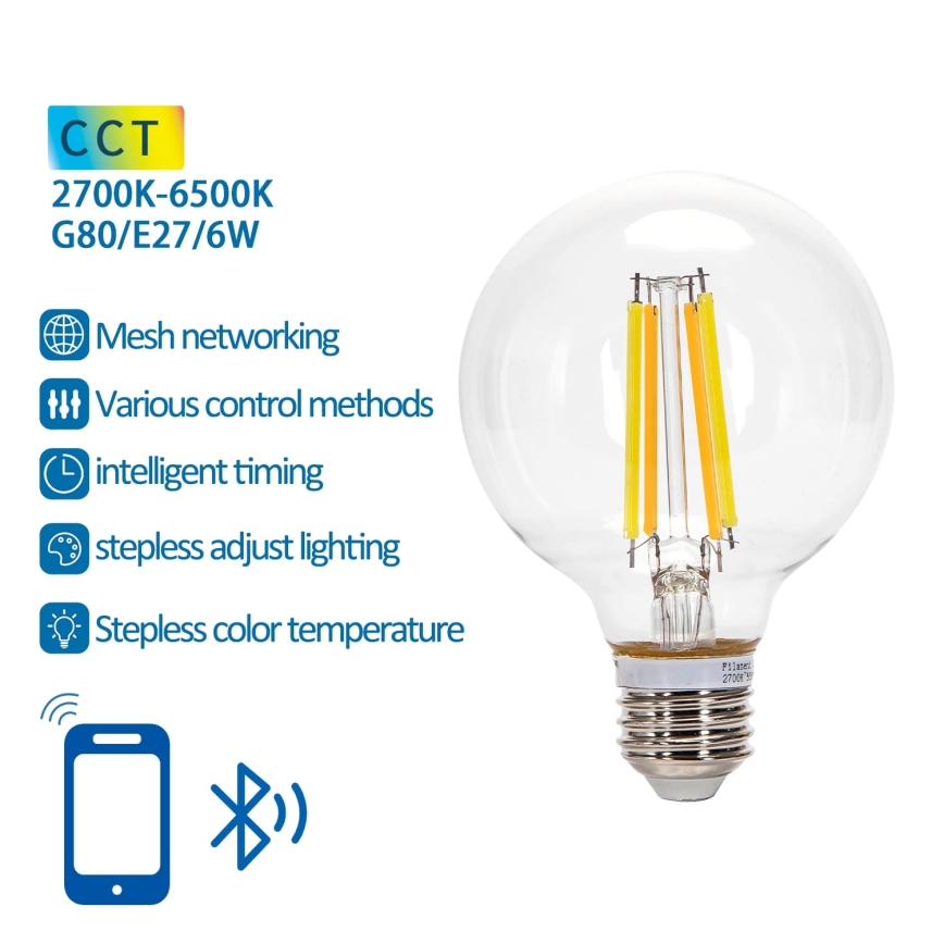 LED Spuldze FILAMENT G80 E27/6W/230V 2700-6500K - Aigostar