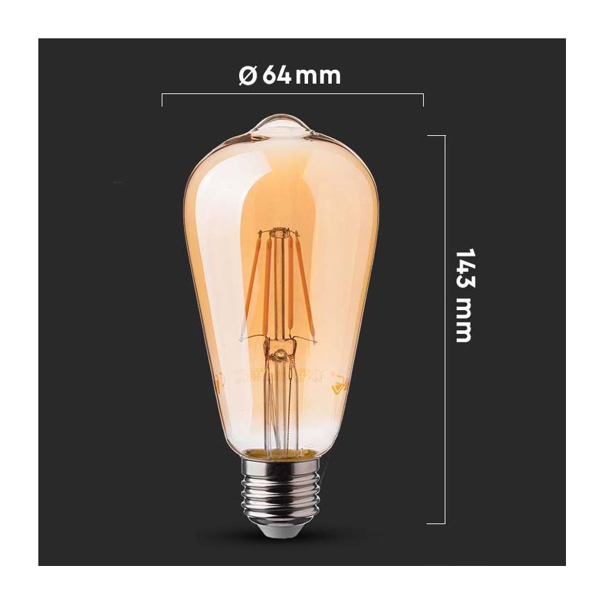 LED Spuldze FILAMENT ST64 E27/6W/230V 2200K