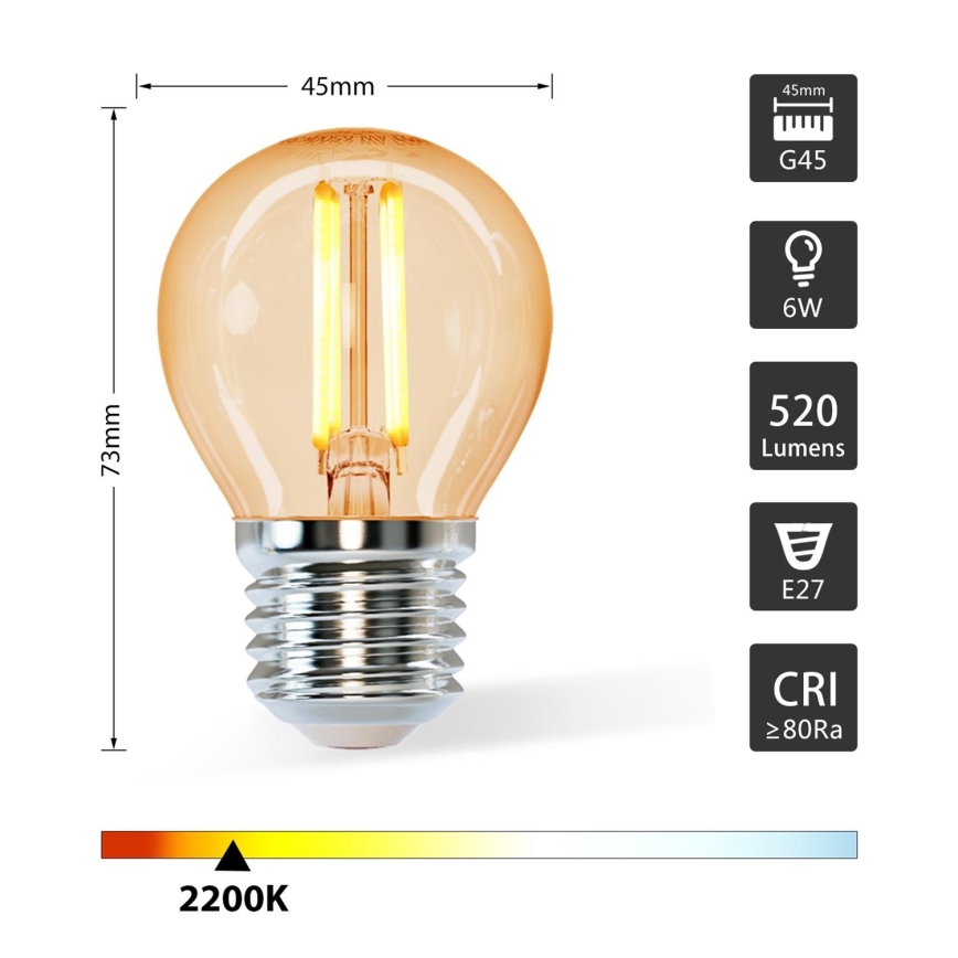 LED Spuldze G45 E27/6W/230V 2200K - Aigostar