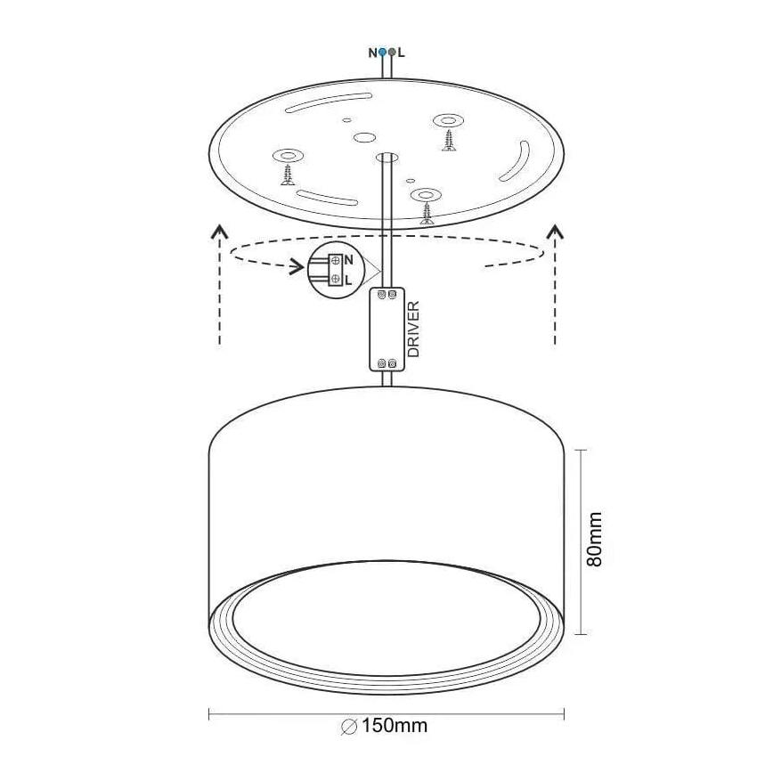 LED Starmetis LED/17W/230V 4000K d. 15 cm melna