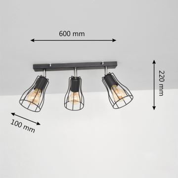 LED Starmetis TUBE II 3xE27/60W/230V melns