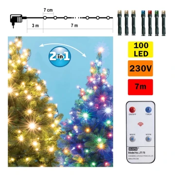 LED Ziemassvētku āra virtene 100xLED 10m IP44 silti balta/daudzkrāsaina + tālvadības pults