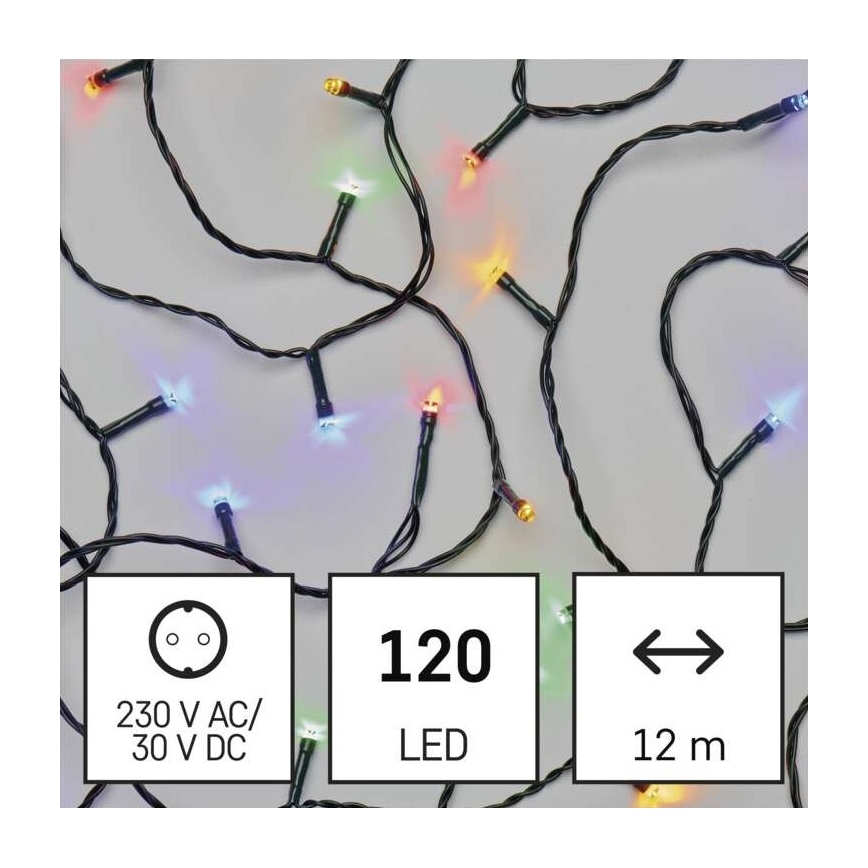 LED Ziemassvētku āra virtene 120xLED/8 režīmi 17m IP44 daudzkrāsaina