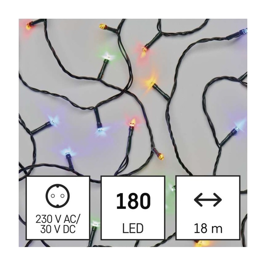 LED Ziemassvētku āra virtene 180xLED/8 režīmi 23m IP44 daudzkrāsaina