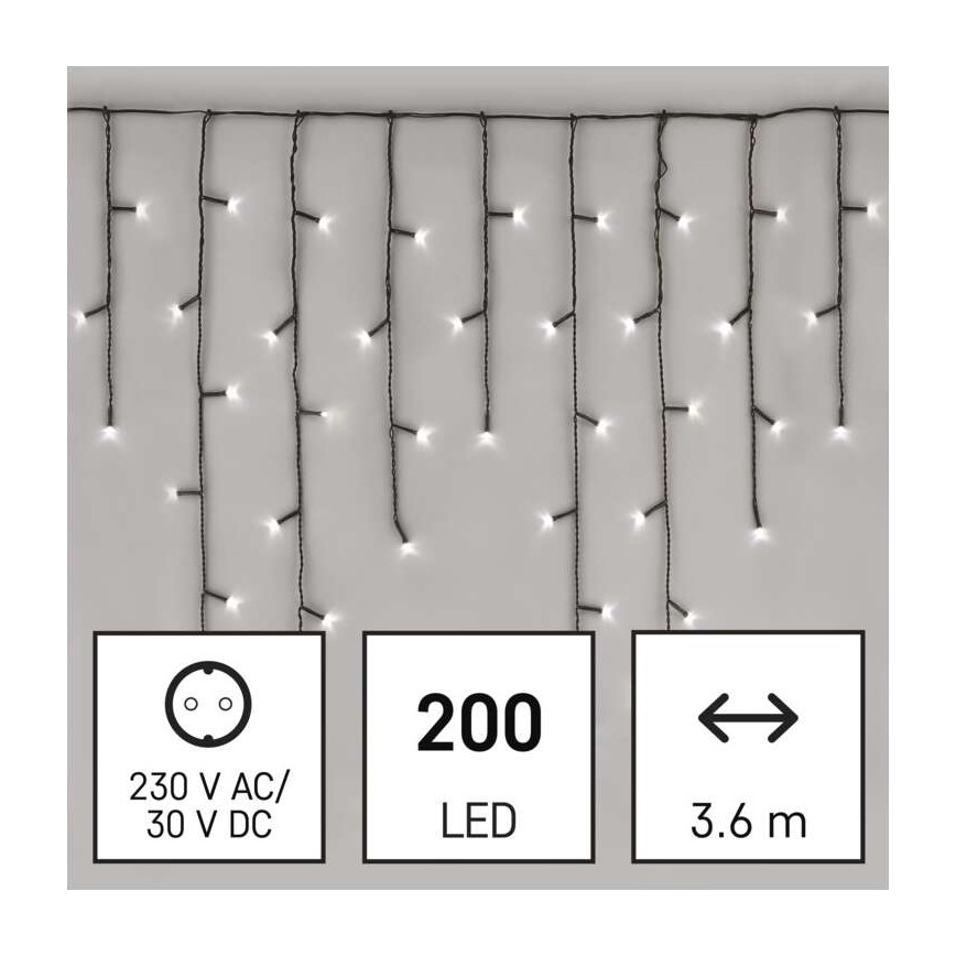 LED Ziemassvētku āra virtene 200xLED/8 režīmi 8,6m IP44 vēsi balta