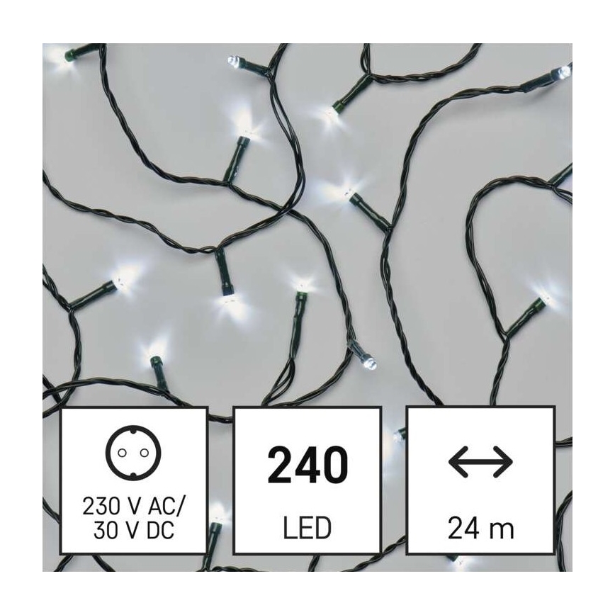 LED Ziemassvētku āra virtene 240xLED/8 režīmi 29m IP44 vēsi balta