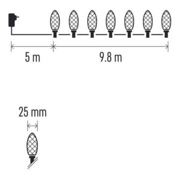 LED Ziemassvētku āra virtene 50xLED/8 funkcijas 14,8 m IP44 silti balta