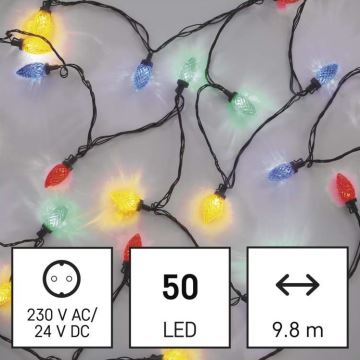 LED Ziemassvētku āra virtene 50xLED/8 režīmi 14,8m IP44 daudzkrāsaina