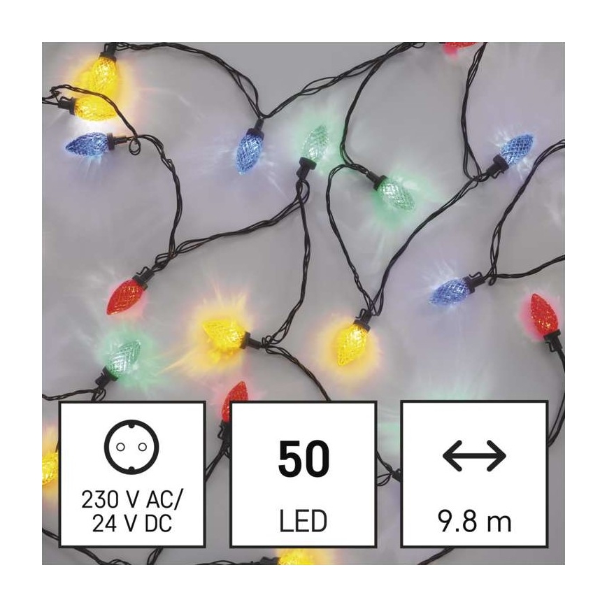 LED Ziemassvētku āra virtene 50xLED/8 režīmi 14,8m IP44 daudzkrāsaina