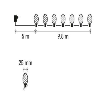 LED Ziemassvētku āra virtene 50xLED/8 režīmi 14,8m IP44 daudzkrāsaina