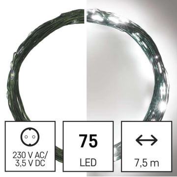 LED Ziemassvētku āra virtene 75xLED/12,5m IP44 vēsi balta