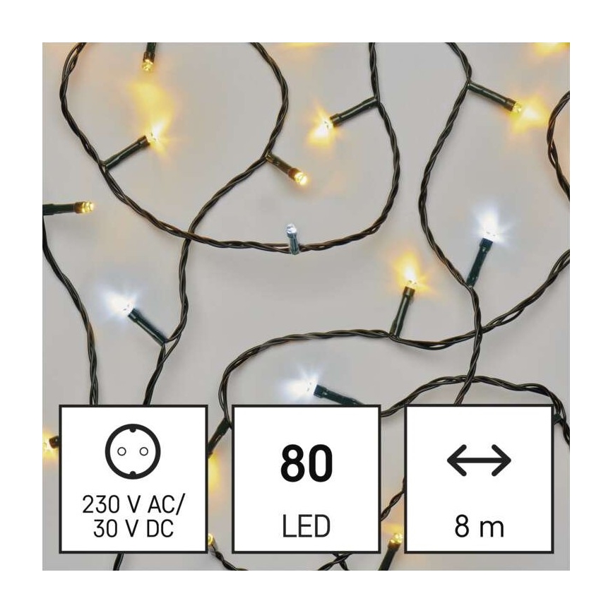 LED Ziemassvētku āra virtene 80xLED/2 funkcijas 13m IP44 silti/vēsi balta