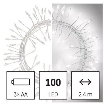 LED Ziemassvētku virtene 100xLED/3xAA 2,7 m vēsi balta