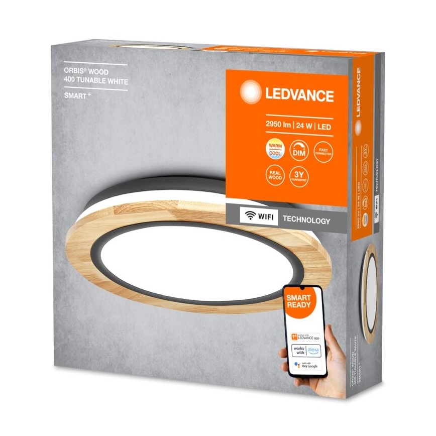 Ledvance - LED Aptumšojama griestu lampa SMART+ ORBIS WOOD LED/24W/230V 2700-6500K ozols Wi-Fi