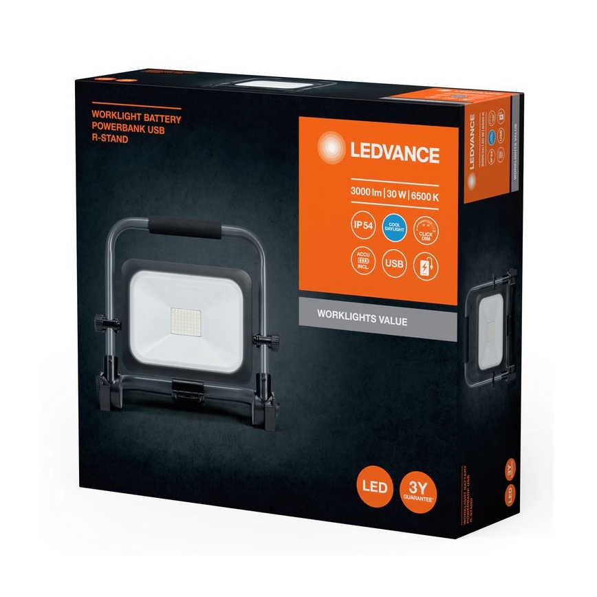 Ledvance - LED Aptumšojams āra uzlādējams prožektors WORKLIGHT BATTERY LED/30W/5V IP54