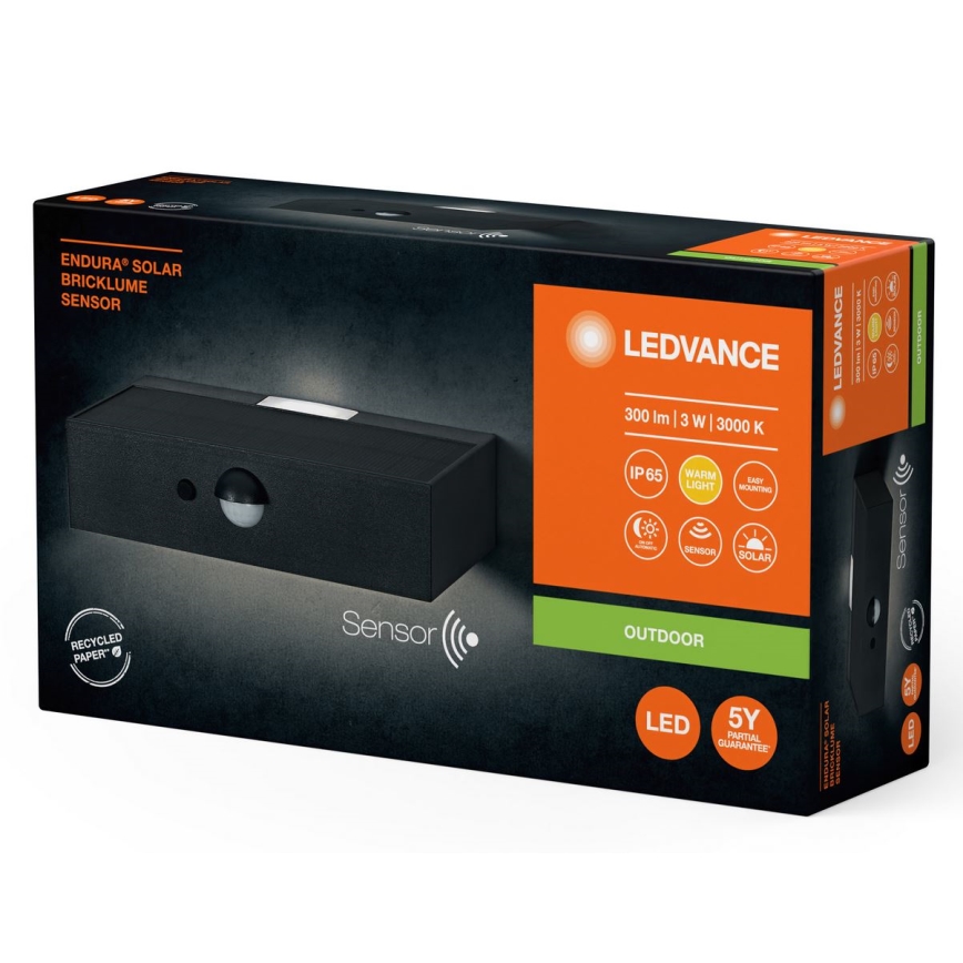 Ledvance - LED Saules enerģijas sienas lampa ar sensoru ENDURA SOLAR LED/3W/4,2V IP65