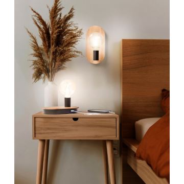 Ledvance - Skārienvadāma galda lampa ar USB connector DECOR WOOD 1xE27/8W/230V gumijkoks