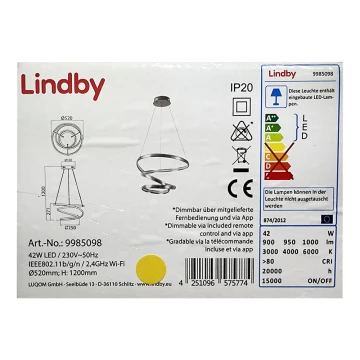 Lindby - LED Aptumšojama lustra ar auklu VERIO LED/230V + tālvadības pults
