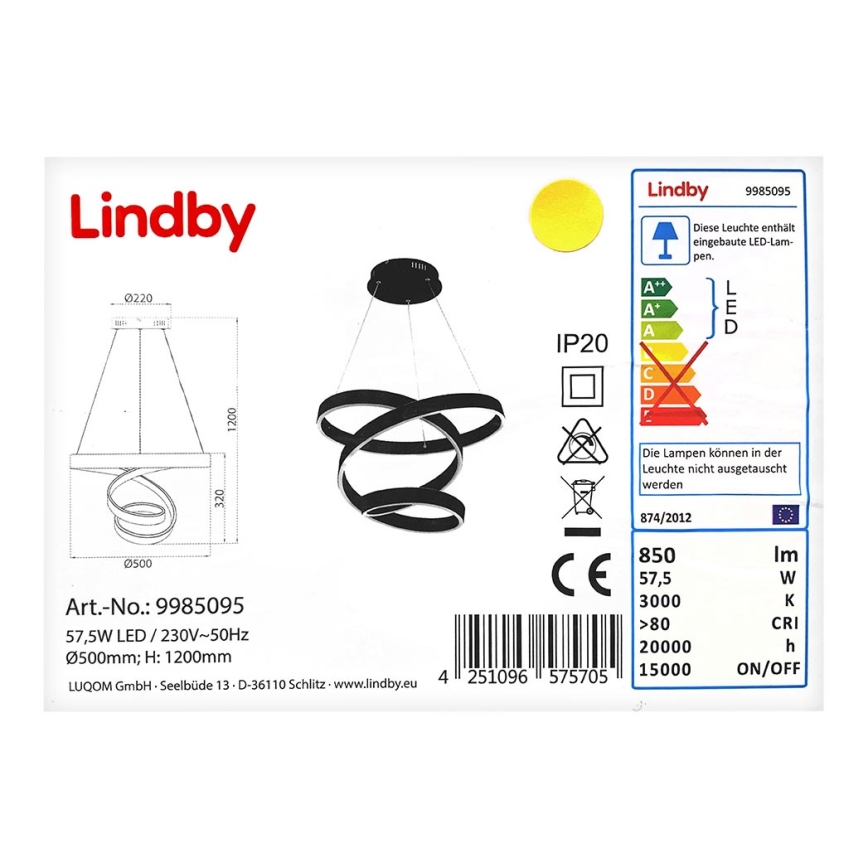 Lindby - LED Lustra ar auklu OLADA LED/57,5W/230V