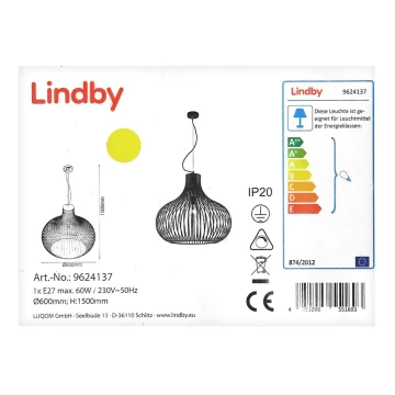 Lindby - Lustra ar auklu FRANCES 1xE27/60W/230V