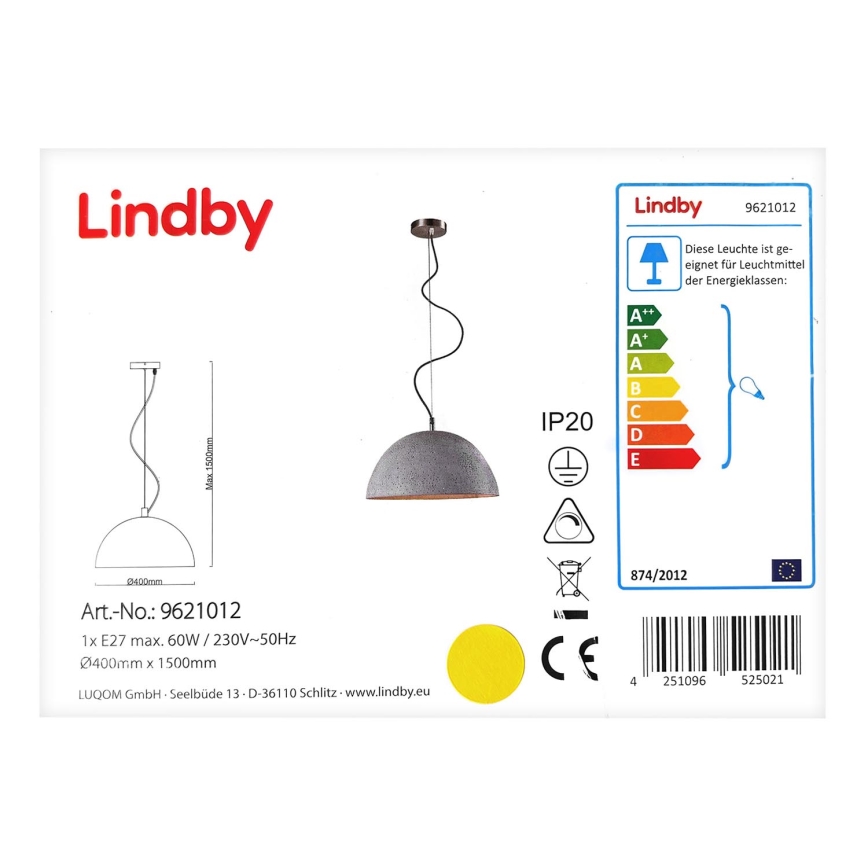 Lindby - Lustra ar auklu JELIN 1xE27/60W/230V