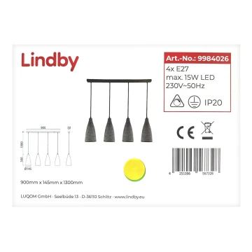 Lindby - Lustra ar auklu SANNE 4xE27/15W/230V