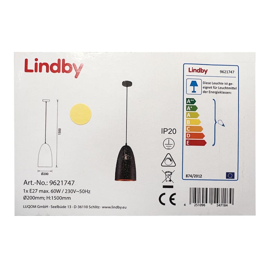 Lindby - Lustra ar auklu TOLA 1xE27/60W/230V