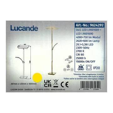 Lucande - LED Aptumšojama grīdas stāvlampa PARTHENA LED/29,1W/230V + LED/5,3W/230V