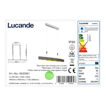 Lucande - LED Aptumšojama lustra ar auklu LIO 5xLED/5W/230V