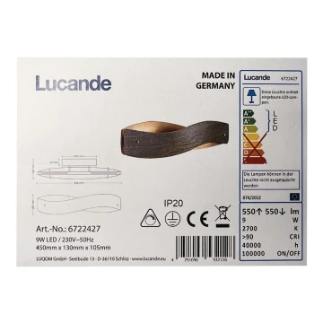 Lucande - LED Sienas lampa LIAN LED/9W/230V