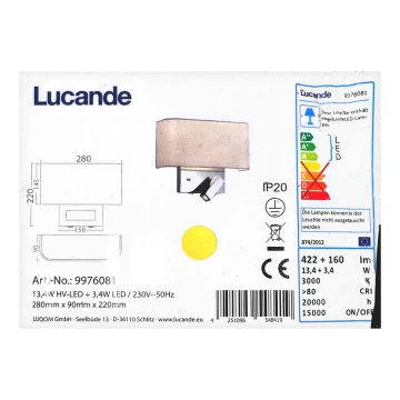 Lucande - LED Sienas lampa VIRVE 1XLED/13,4W/230V + 1xLED/3,4W/230V