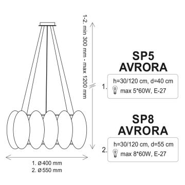 Lustra ar auklu AURORA 5xE27/60W/230V