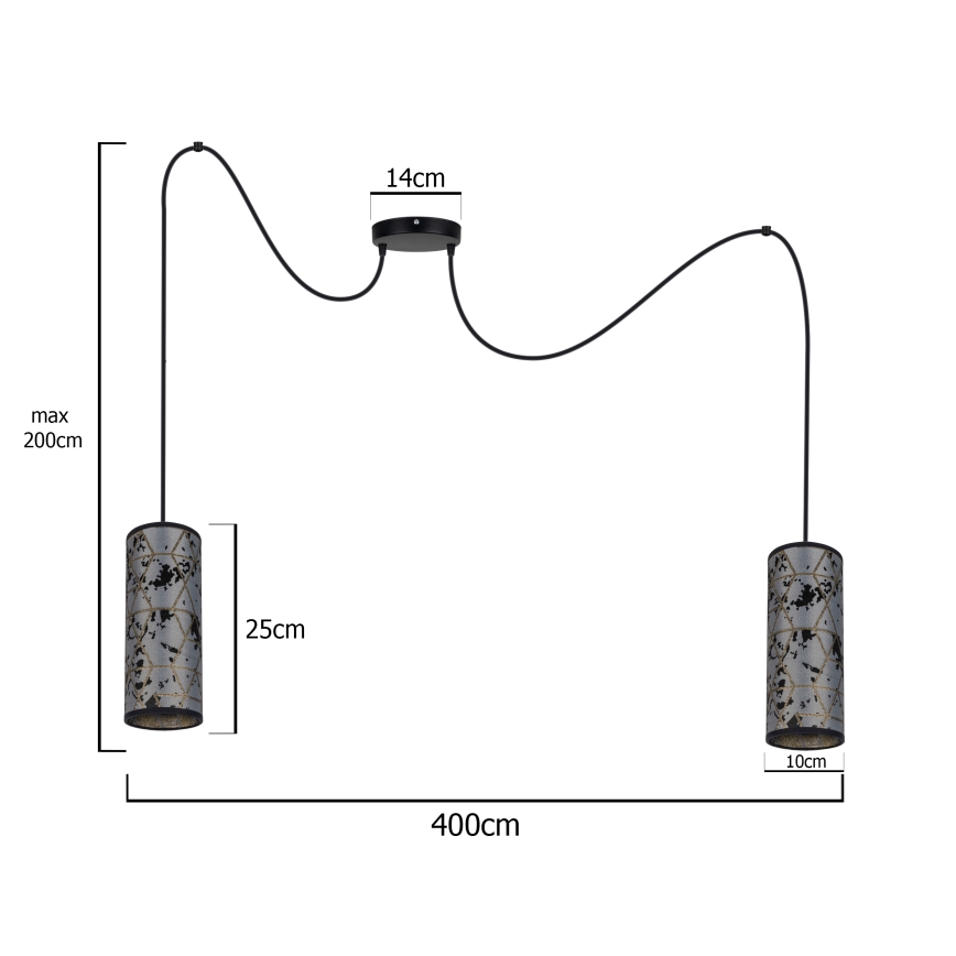 Lustra ar auklu AVALO 2xE27/60W/230V pelēka/melna