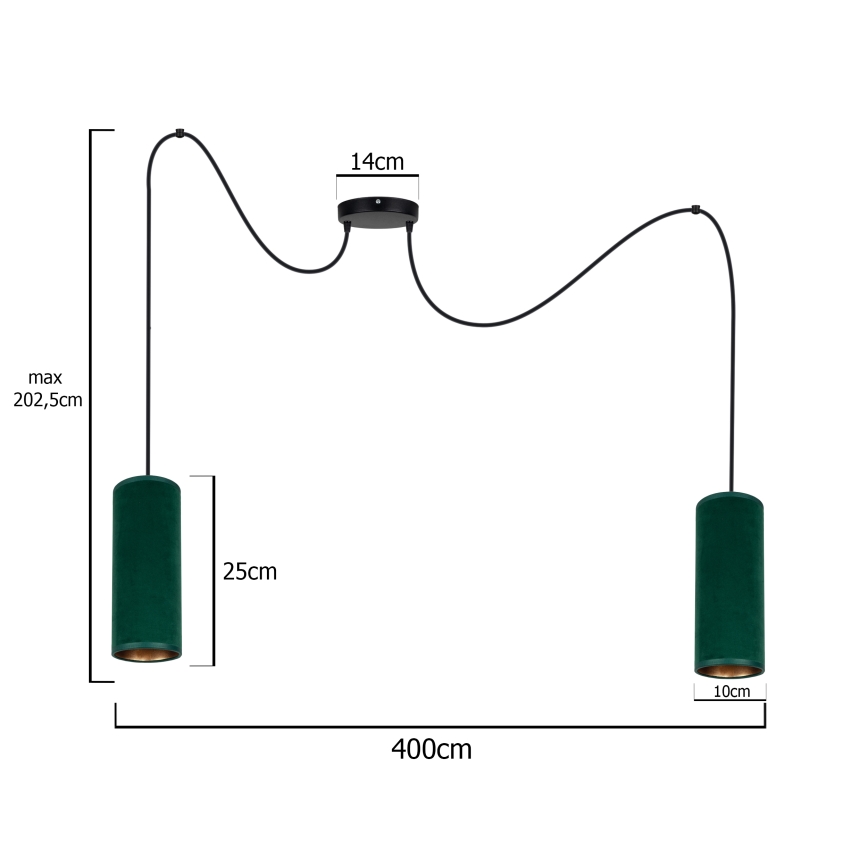 Lustra ar auklu AVALO 2xE27/60W/230V zaļa/varš