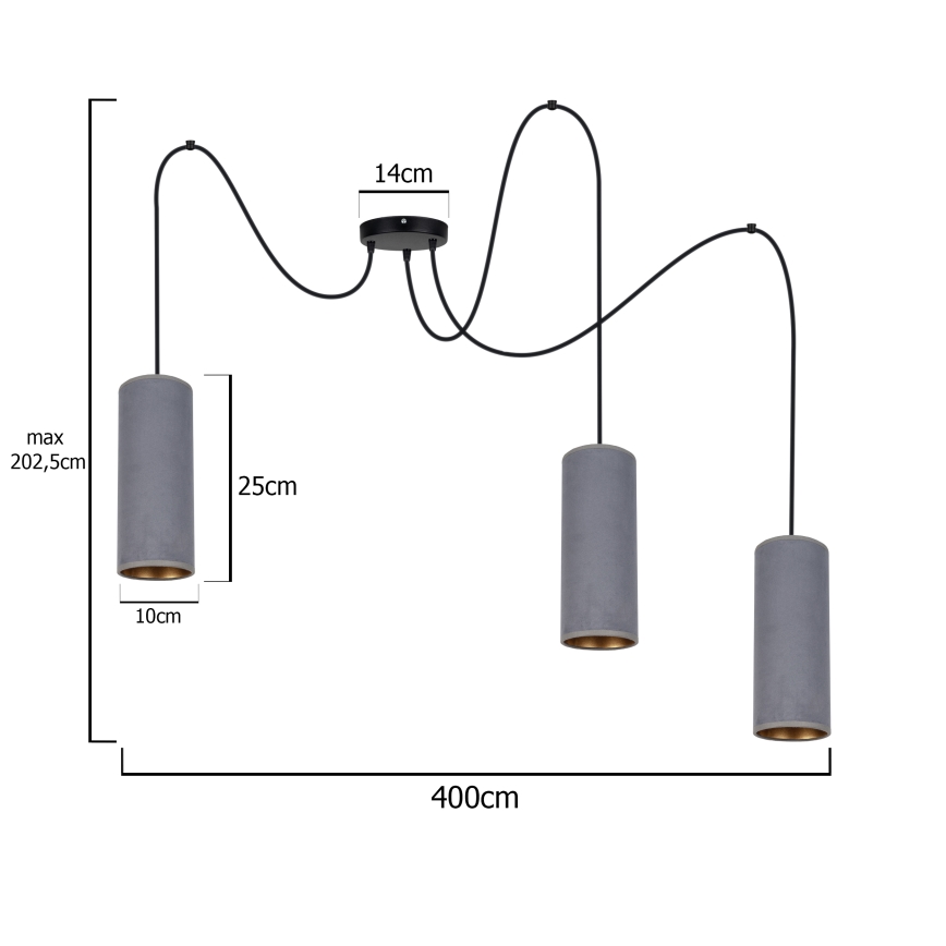 Lustra ar auklu AVALO 3xE27/60W/230V pelēka