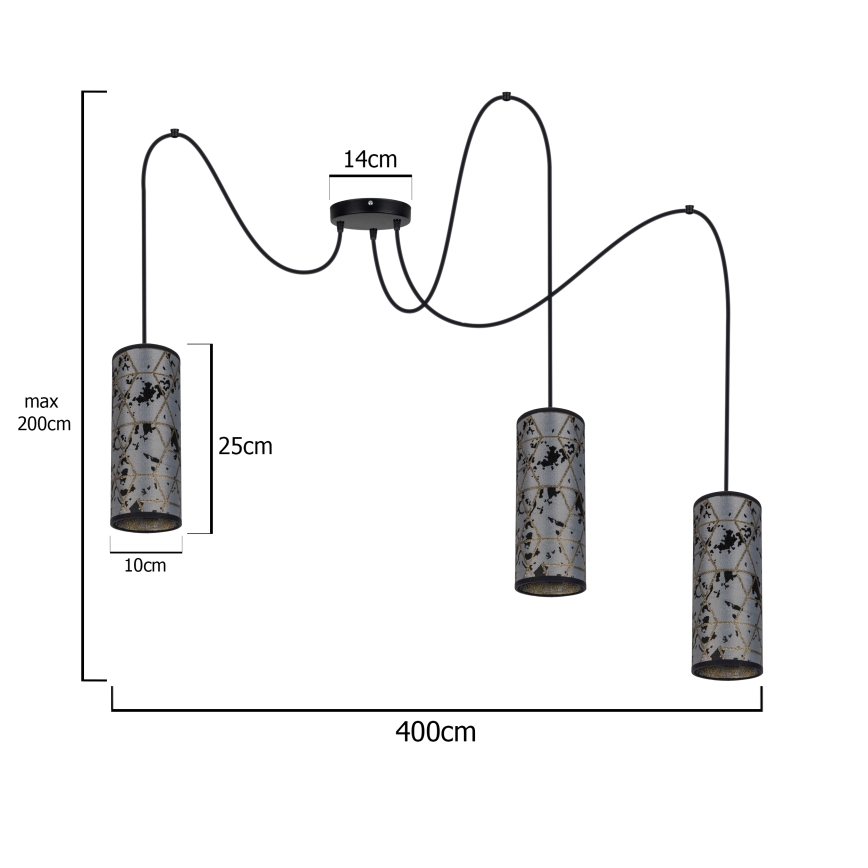 Lustra ar auklu AVALO 3xE27/60W/230V pelēka/melna