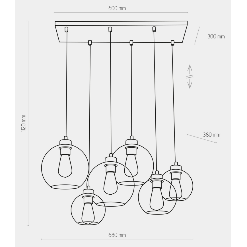 Lustra ar auklu CUBUS 6xE27/60W/230V melna